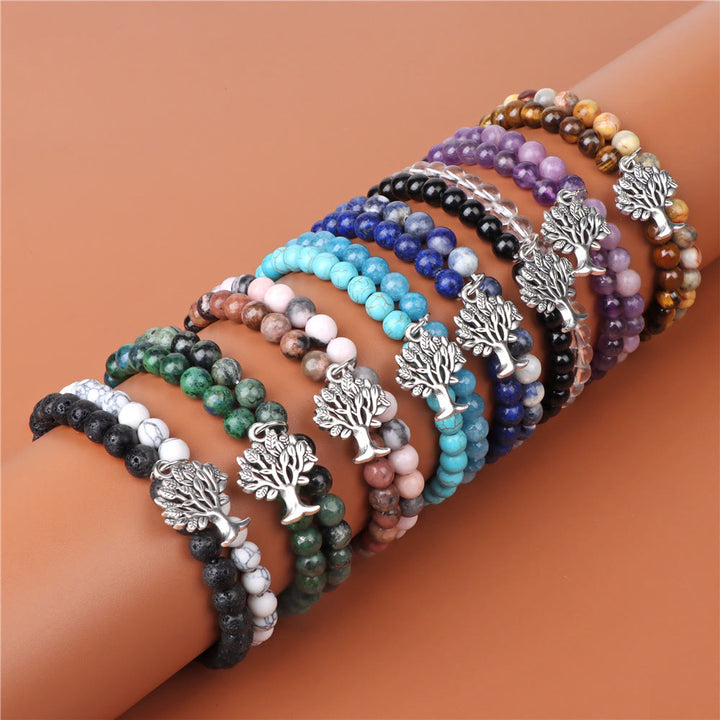 Pulsera de doble capa con piedras preciosas del árbol de la vida de Olivenorma