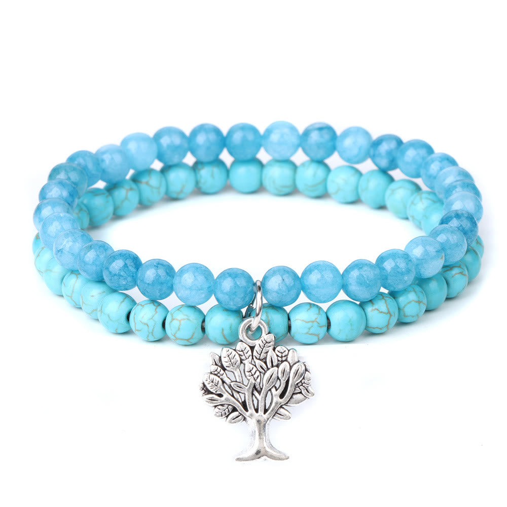 Pulsera de doble capa con piedras preciosas del árbol de la vida de Olivenorma