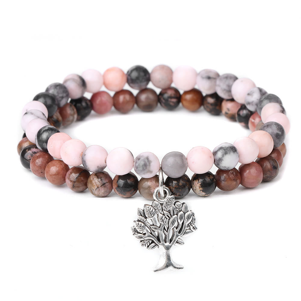 Pulsera de doble capa con piedras preciosas del árbol de la vida de Olivenorma