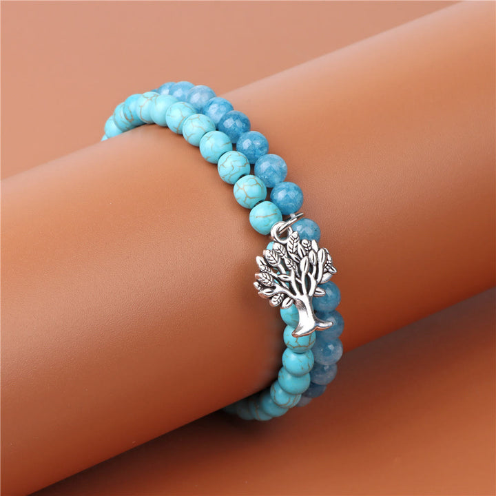 Pulsera de doble capa con piedras preciosas del árbol de la vida de Olivenorma