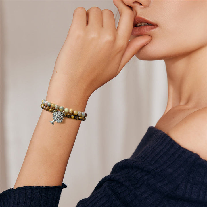 Pulsera de doble capa con piedras preciosas del árbol de la vida de Olivenorma