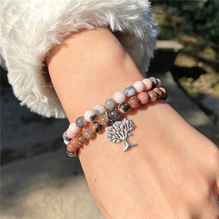 Pulsera de doble capa con piedras preciosas del árbol de la vida de Olivenorma