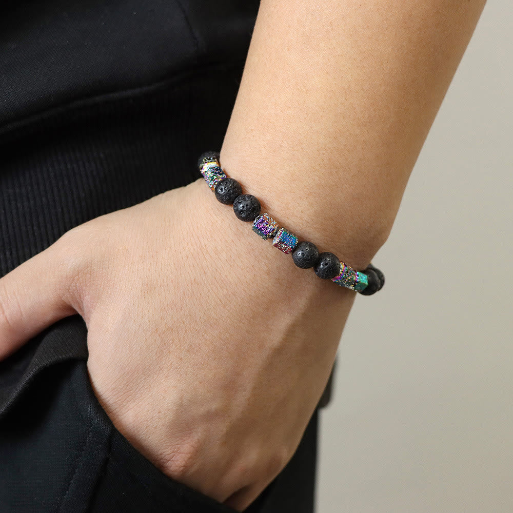 Pulsera de cuentas de piedra de lava geométrica con purpurina de Olivenorma