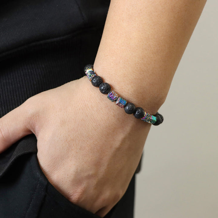Pulsera de cuentas de piedra de lava geométrica con purpurina de Olivenorma