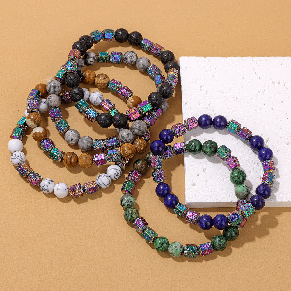 Pulsera de cuentas de piedra de lava geométrica con purpurina de Olivenorma