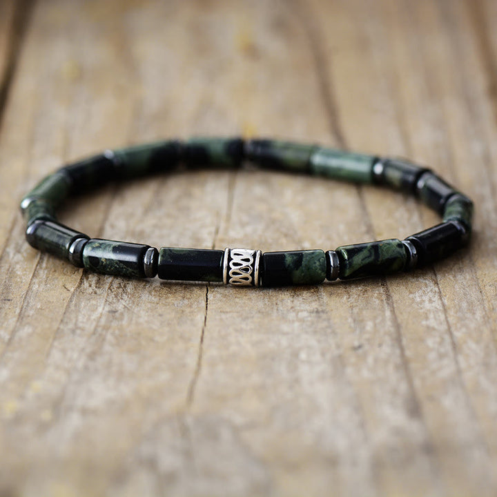 Pulsera de cuentas apiladas de madera de malaquita natural de 2 piezas de Olivenorma