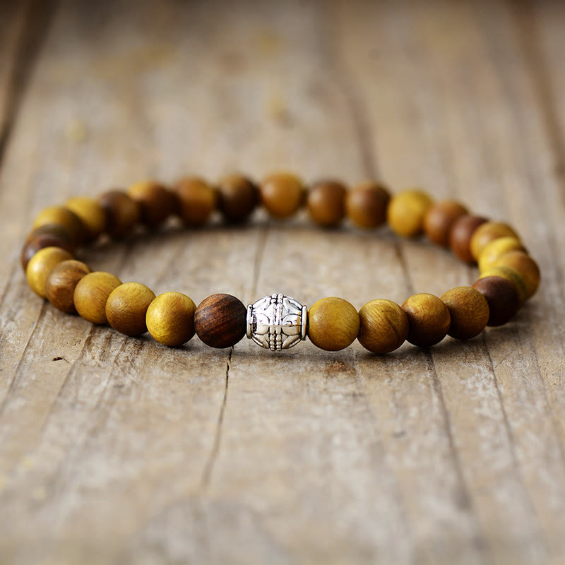 Pulsera de cuentas apiladas de madera de malaquita natural de 2 piezas de Olivenorma