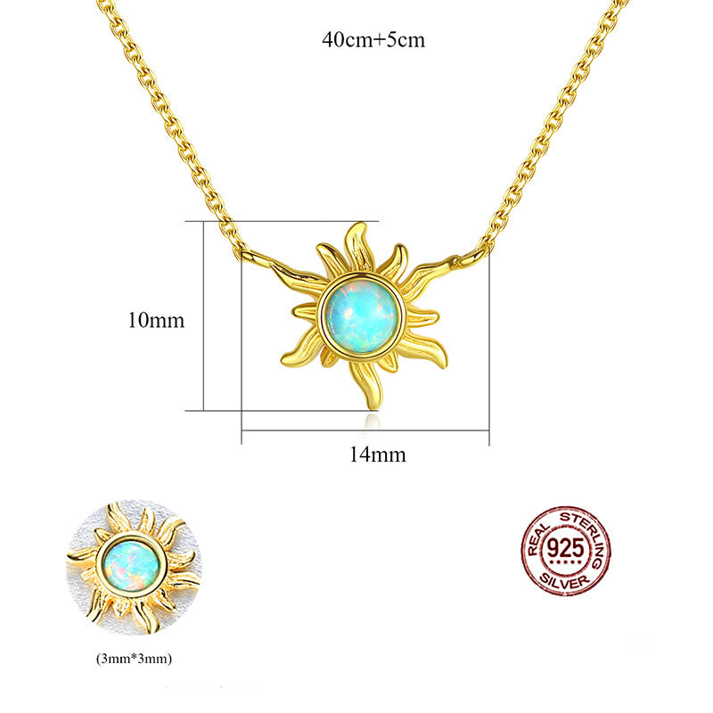 Collar de plata de ley 925 con forma de sol y ópalo de Olivenorma