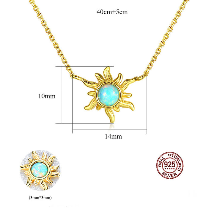 Collar de plata de ley 925 con forma de sol y ópalo de Olivenorma