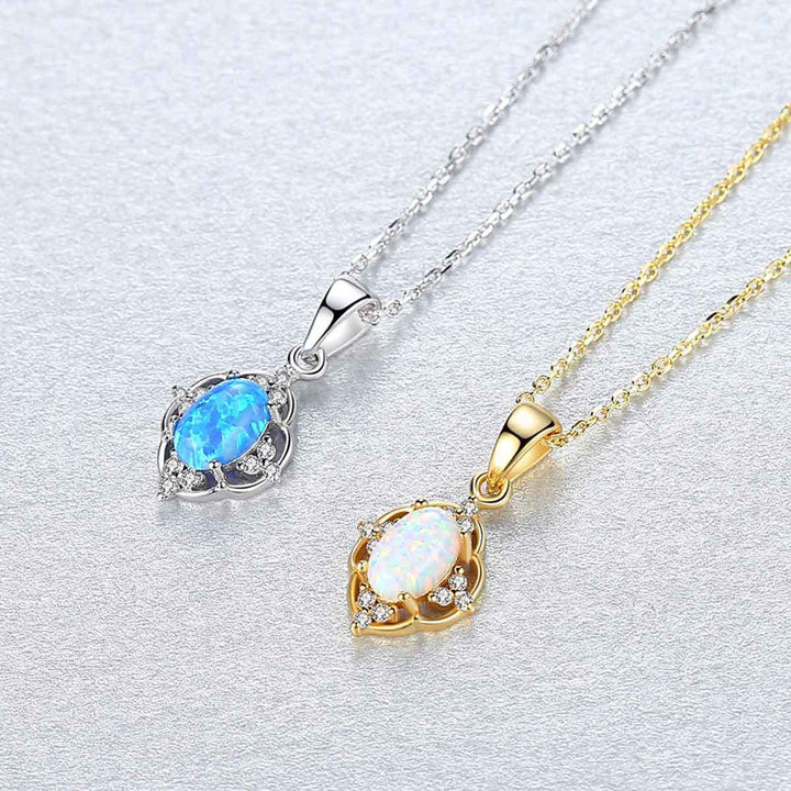 Collar de plata de ley 925 con dije de ópalo de Olivenorma