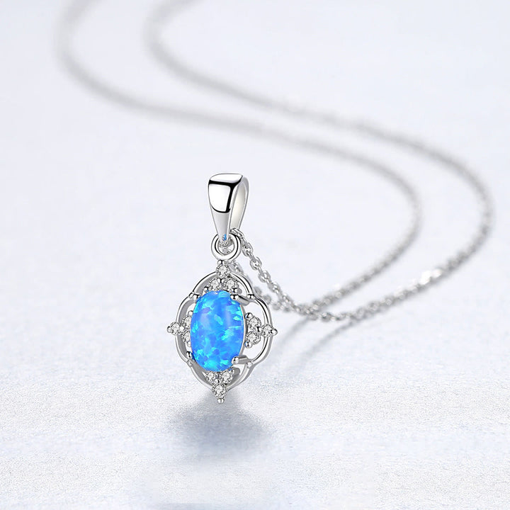 Collar de plata de ley 925 con dije de ópalo de Olivenorma