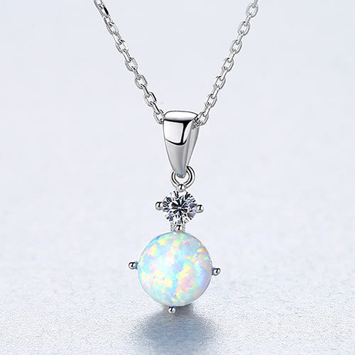 Collar con dije de ópalo redondo en plata de ley 925 de Olivenorma