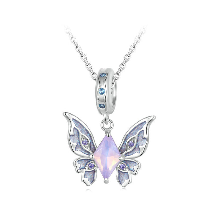 Collar de plata S925 con dije de ópalo en forma de mariposa de Olivenorma