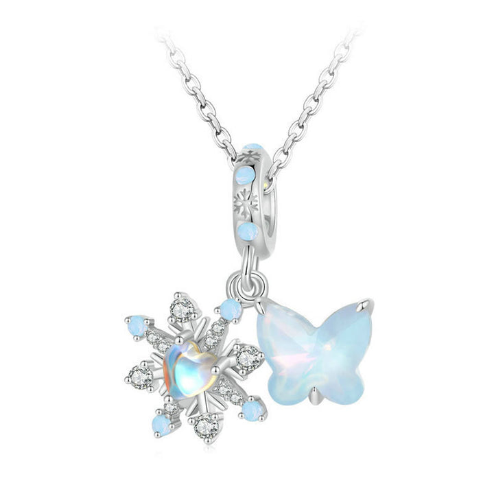 Gargantilla de plata S925 con ópalo, mariposa y copos de nieve de Olivenorma