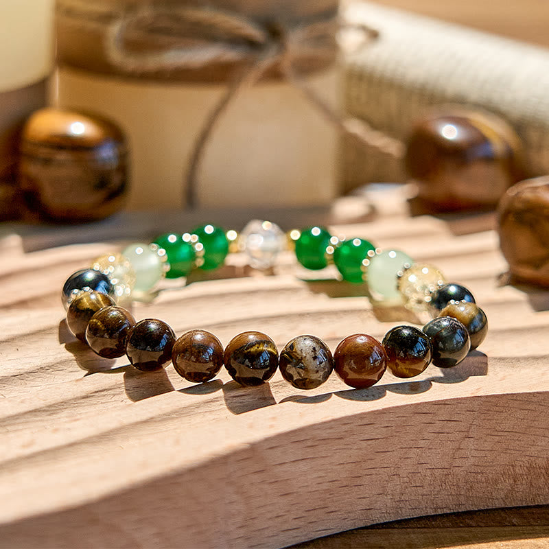 Pulsera de cuentas de peridoto, ojo de tigre y hematita de Olivenorma
