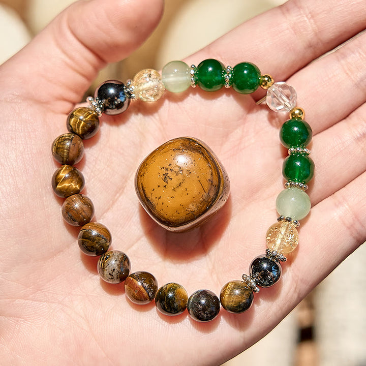 Pulsera de cuentas de peridoto, ojo de tigre y hematita de Olivenorma