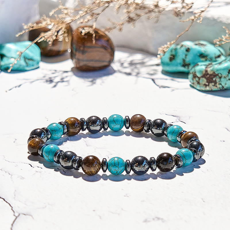 Pulsera de cuentas de turquesa, ojo de tigre y hematita de Olivenorma