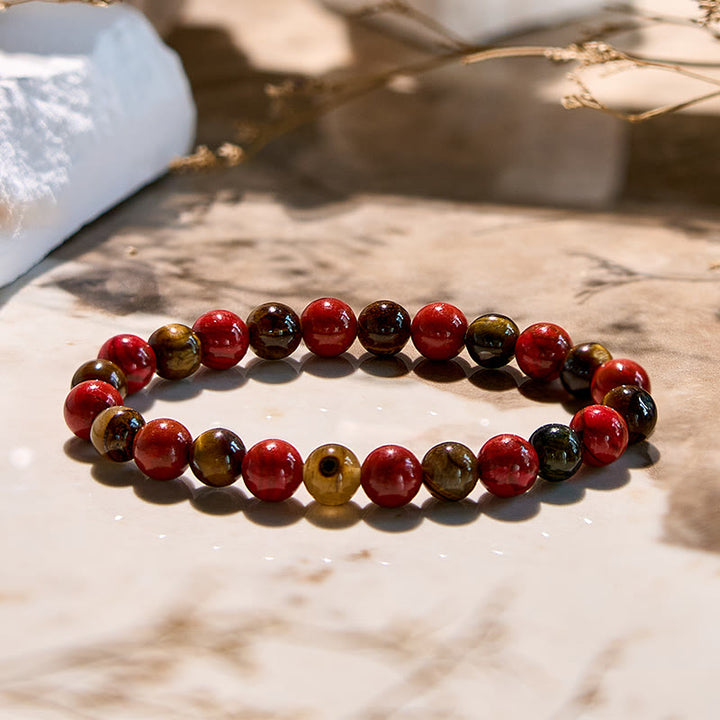 Pulsera de cuentas de ojo de tigre y jaspe rojo natural de Olivenorma