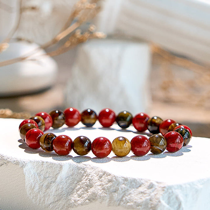 Pulsera de cuentas de ojo de tigre y jaspe rojo natural de Olivenorma