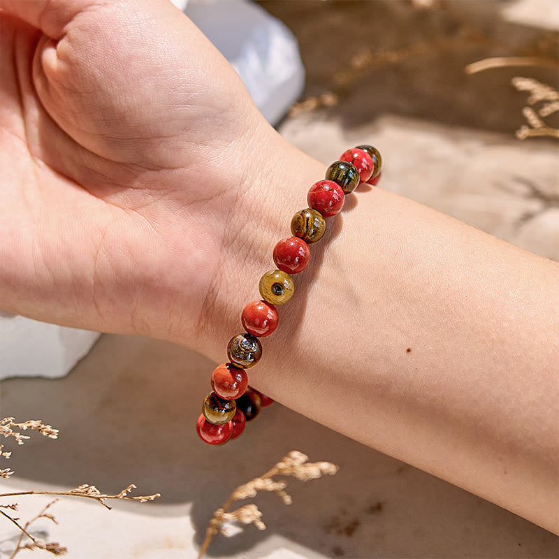 Pulsera de cuentas de ojo de tigre y jaspe rojo natural de Olivenorma