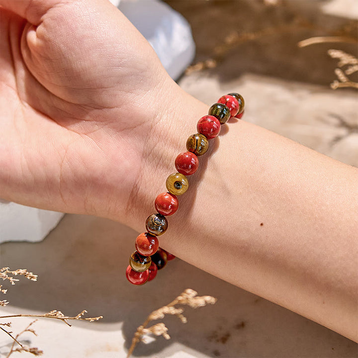 Pulsera de cuentas de ojo de tigre y jaspe rojo natural de Olivenorma