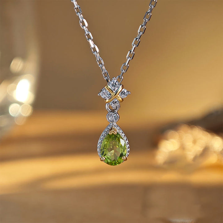 Anillo y collar de plata de ley con peridoto natural de Olivenorma
