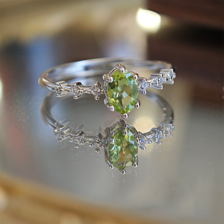 Anillo y collar de plata de ley con peridoto natural de Olivenorma