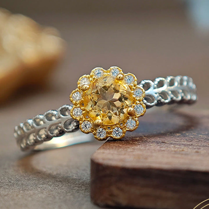 Anillo de girasol y citrino natural de Olivenorma