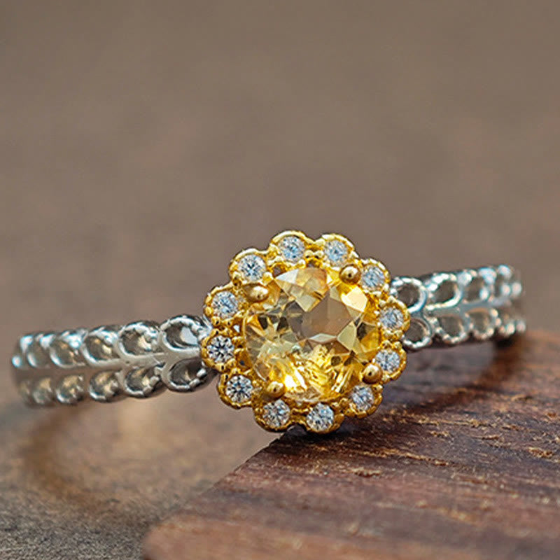 Anillo de girasol y citrino natural de Olivenorma