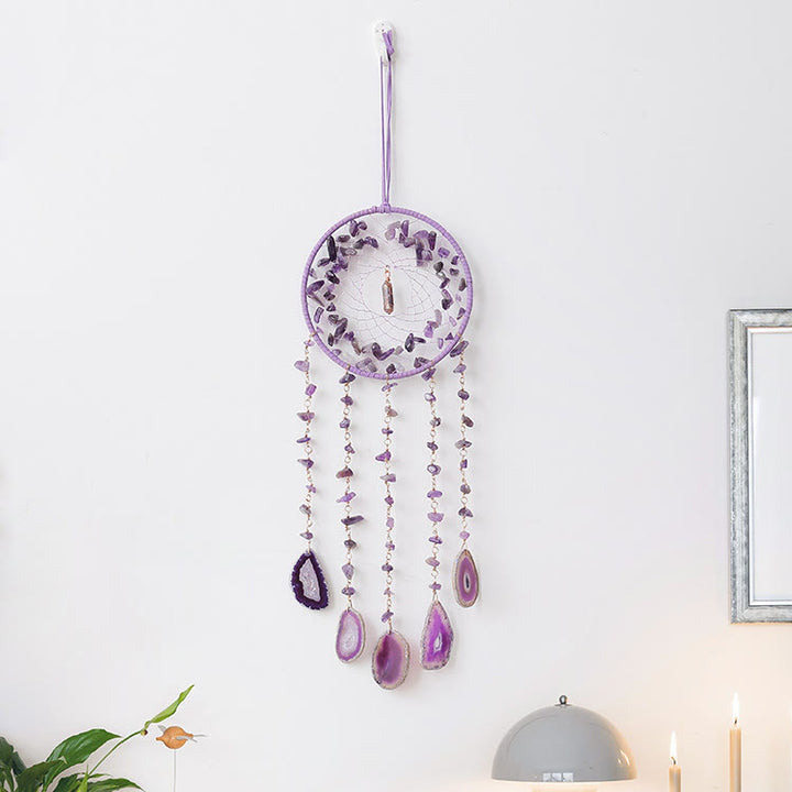 Colgante de carillón de viento con ágata violeta y amatista natural de Olivenorma