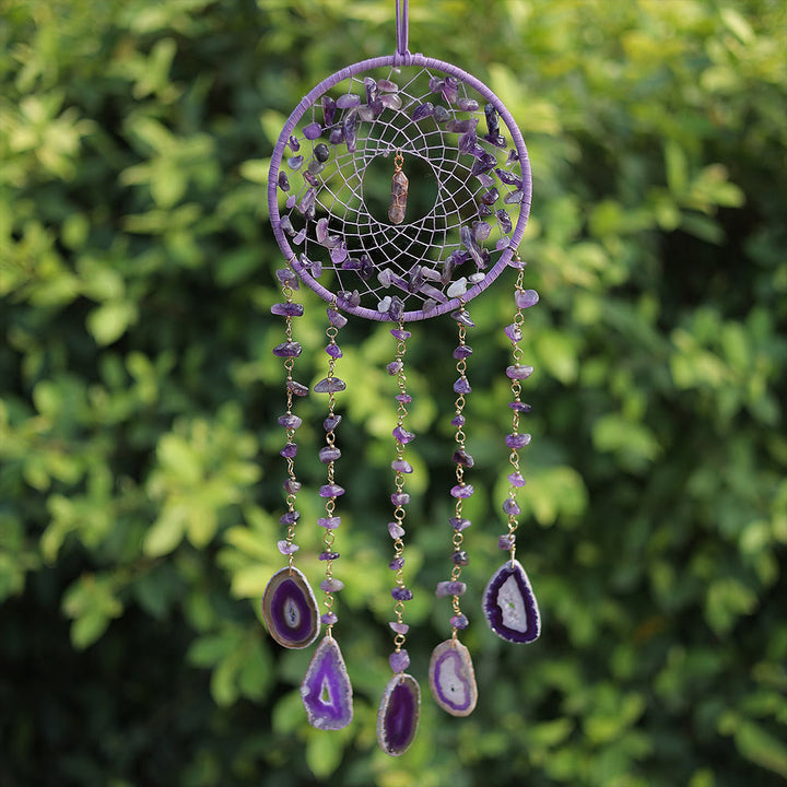 Colgante de carillón de viento con ágata violeta y amatista natural de Olivenorma