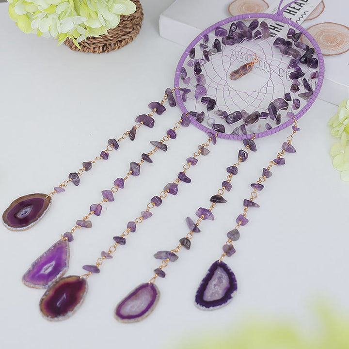 Colgante de carillón de viento con ágata violeta y amatista natural de Olivenorma