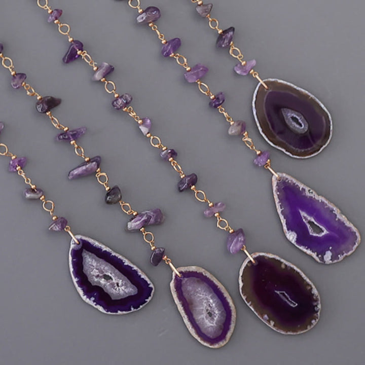 Colgante de carillón de viento con ágata violeta y amatista natural de Olivenorma
