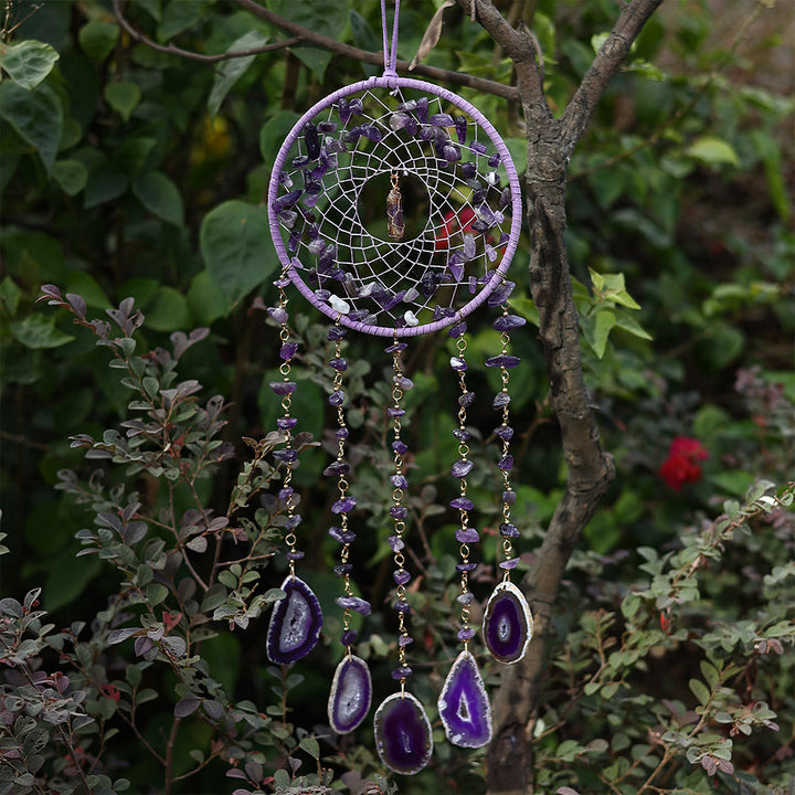 Colgante de carillón de viento con ágata violeta y amatista natural de Olivenorma