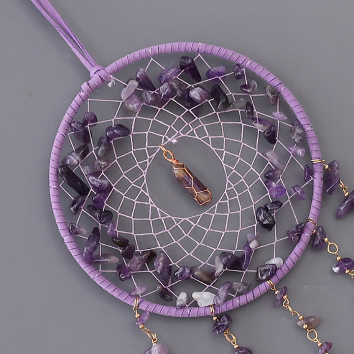 Colgante de carillón de viento con ágata violeta y amatista natural de Olivenorma