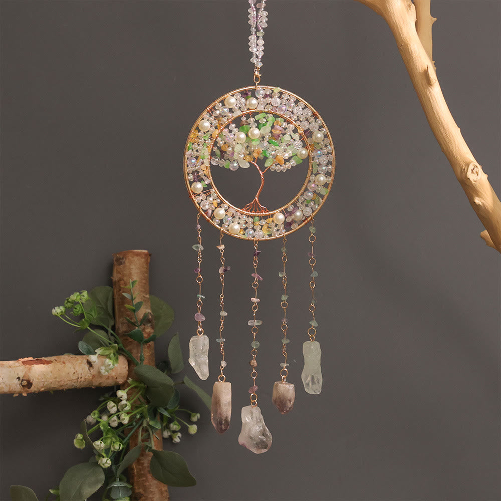 Carillón de viento con forma de árbol de la vida y peridoto de perla de agua dulce de Olivenorma