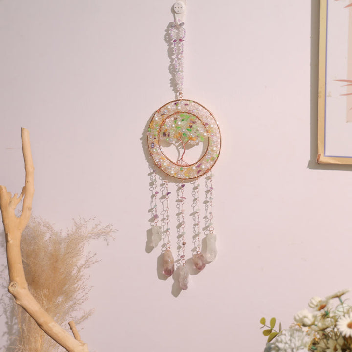 Carillón de viento con forma de árbol de la vida y peridoto de perla de agua dulce de Olivenorma