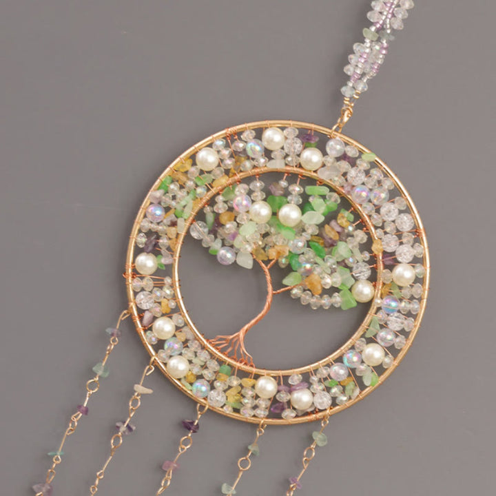Carillón de viento con forma de árbol de la vida y peridoto de perla de agua dulce de Olivenorma