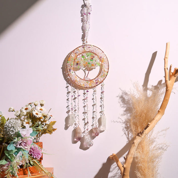 Carillón de viento con forma de árbol de la vida y peridoto de perla de agua dulce de Olivenorma