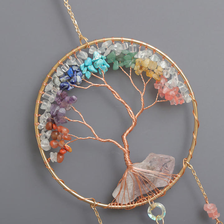 Carillón de viento con forma de árbol de la vida de chakras de cristal transparente de Olivenorma