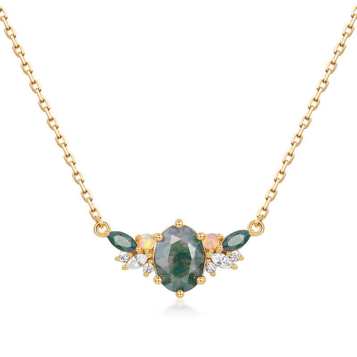 Collar con forma de corona de flores de ágata musgosa natural de Olivenorma