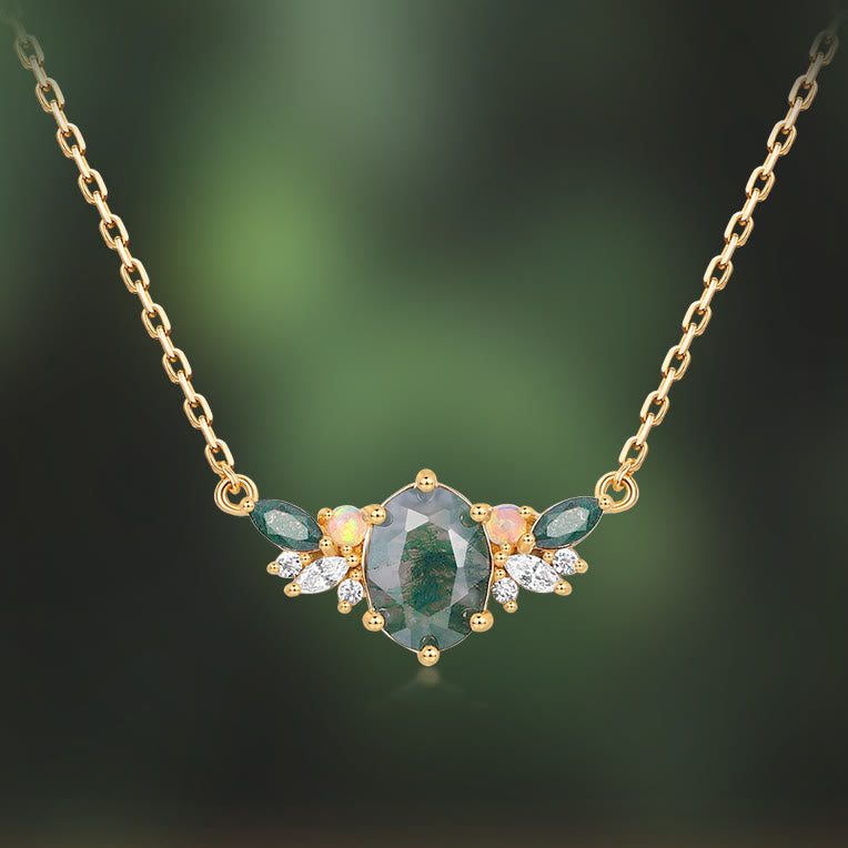 Collar con forma de corona de flores de ágata musgosa natural de Olivenorma