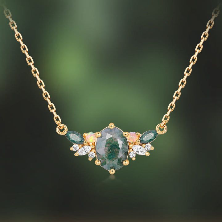 Collar con forma de corona de flores de ágata musgosa natural de Olivenorma