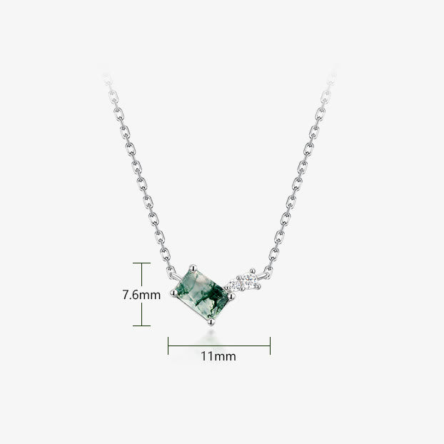 Collar con colgante geométrico rectangular de ágata musgosa natural de Olivenorma