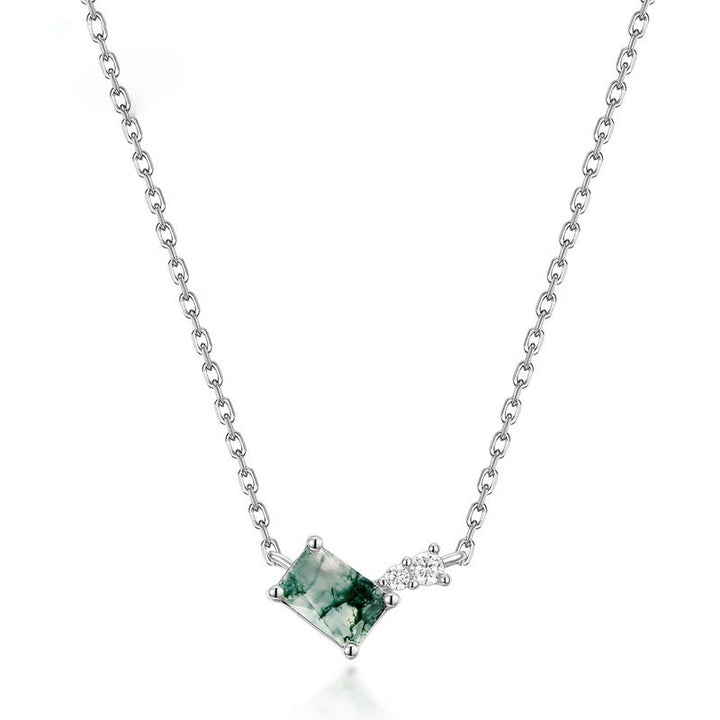 Collar con colgante geométrico rectangular de ágata musgosa natural de Olivenorma