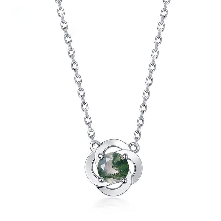 Collar con colgante de trébol de cuatro hojas de ágata musgosa de Olivenorma