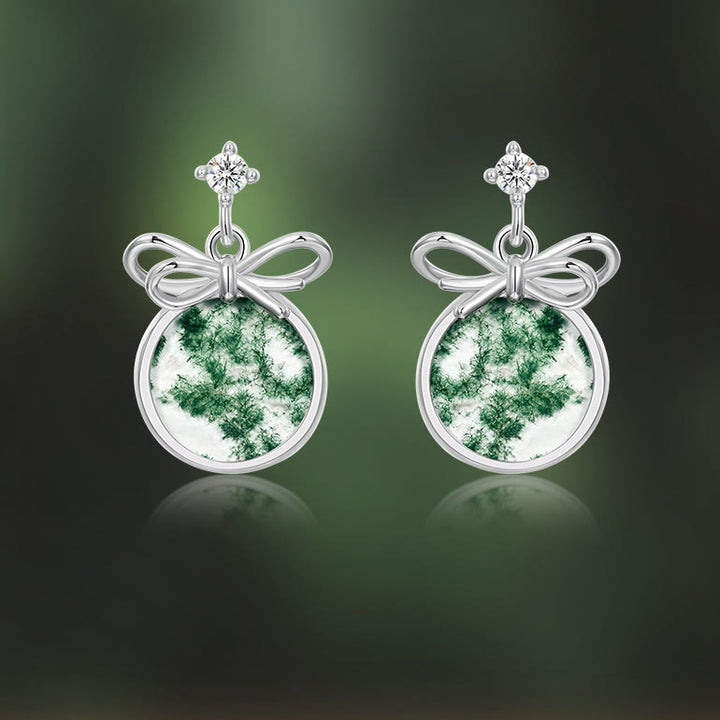 Pendientes de lazo de ágata musgosa natural de Olivenorma