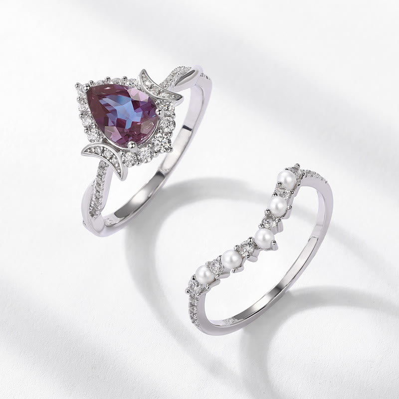 Juego de 2 anillos de alejandrita con corte de pera de Olivenorma
