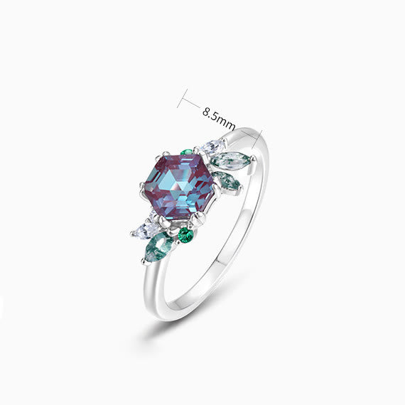 Anillo de alejandrita natural con corte geométrico hexagonal de Olivenorma
