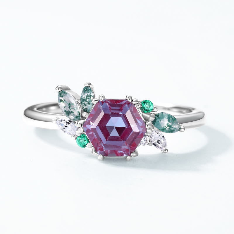 Anillo de alejandrita natural con corte geométrico hexagonal de Olivenorma